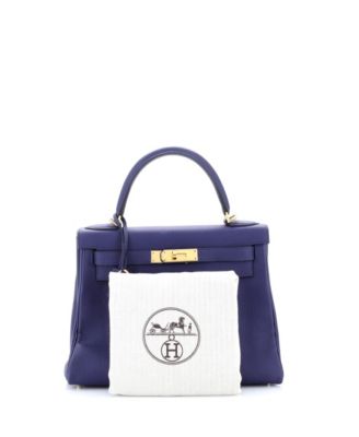 Pre-Owned Hermes Kelly 28 Handbag Blue Togo with Gold Hardware