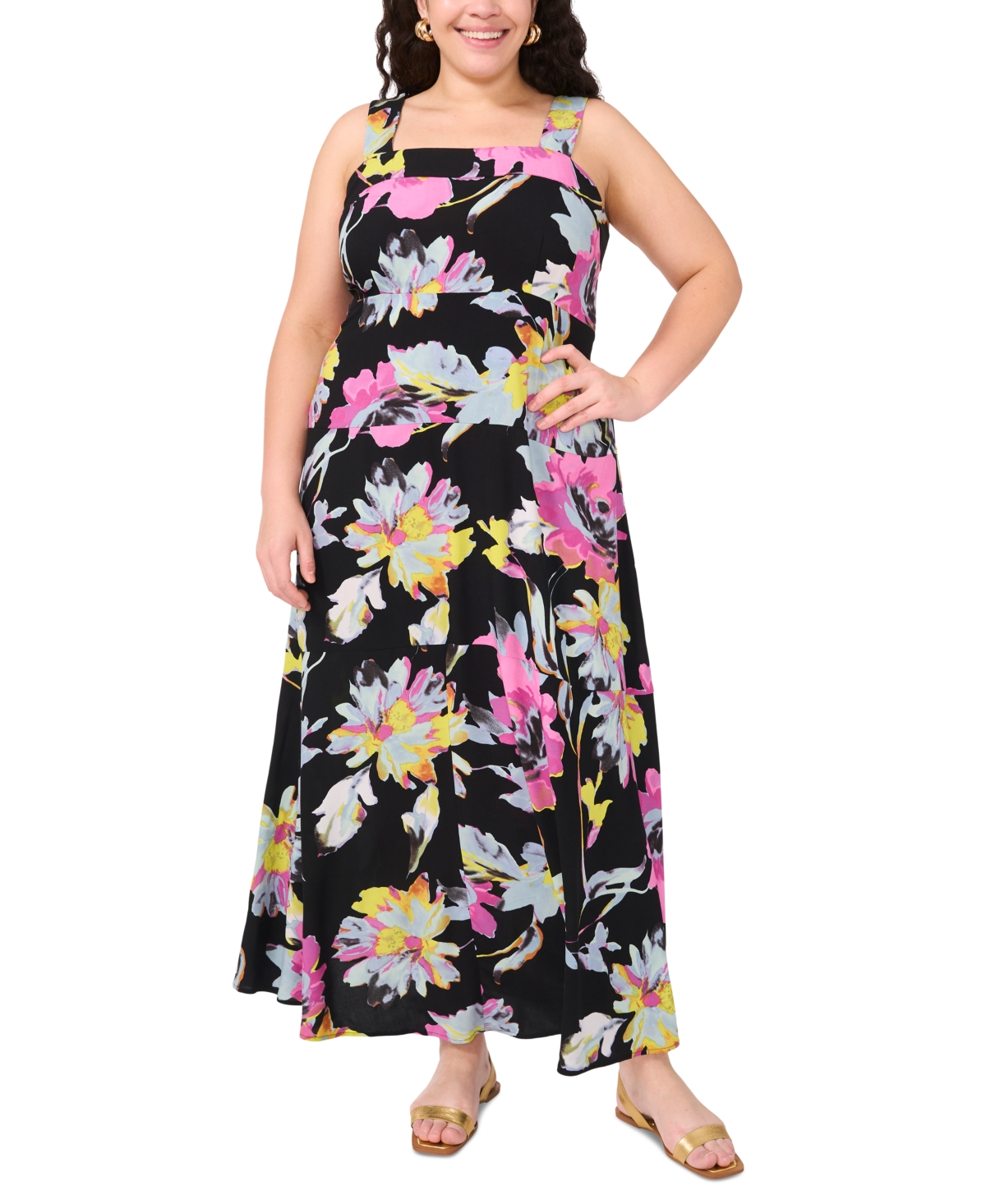 Vince Camuto Plus Size Sleeveless Square-neck Maxi Dress In Violet Blush