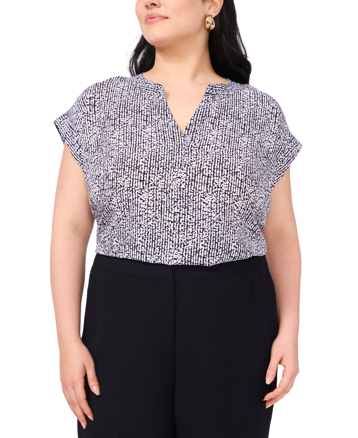 VINCE CAMUTO PLUS SIZE SPLIT-NECK CAP-SLEEVE TOP 