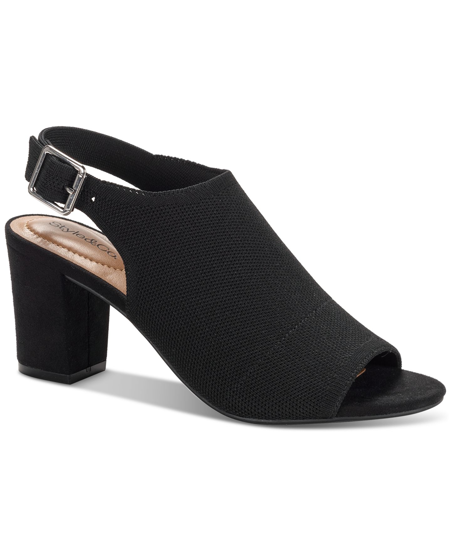 Женские туфли Style & Co Peyyton Slingback Knit Dress Block Heel Shooties, цвет: Чёрный — фото 1