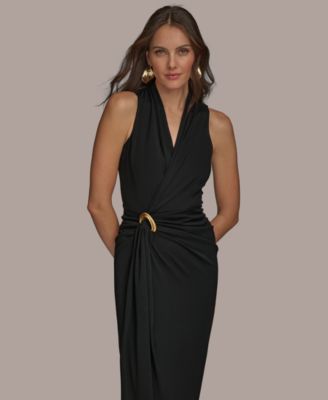 Women's Draped Faux-Wrap Gown