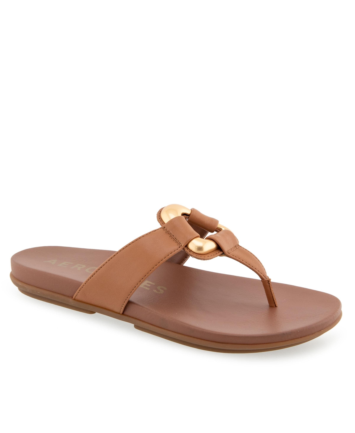 Shop Aerosoles Women's Fallon Round Toe Thong Sandals In Tan Faux Leather