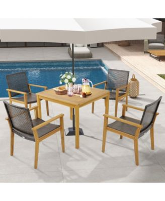 Set of 4 Outdoor Rattan Chairs with Sturdy Acacia Wood Frame for Patio or Garden