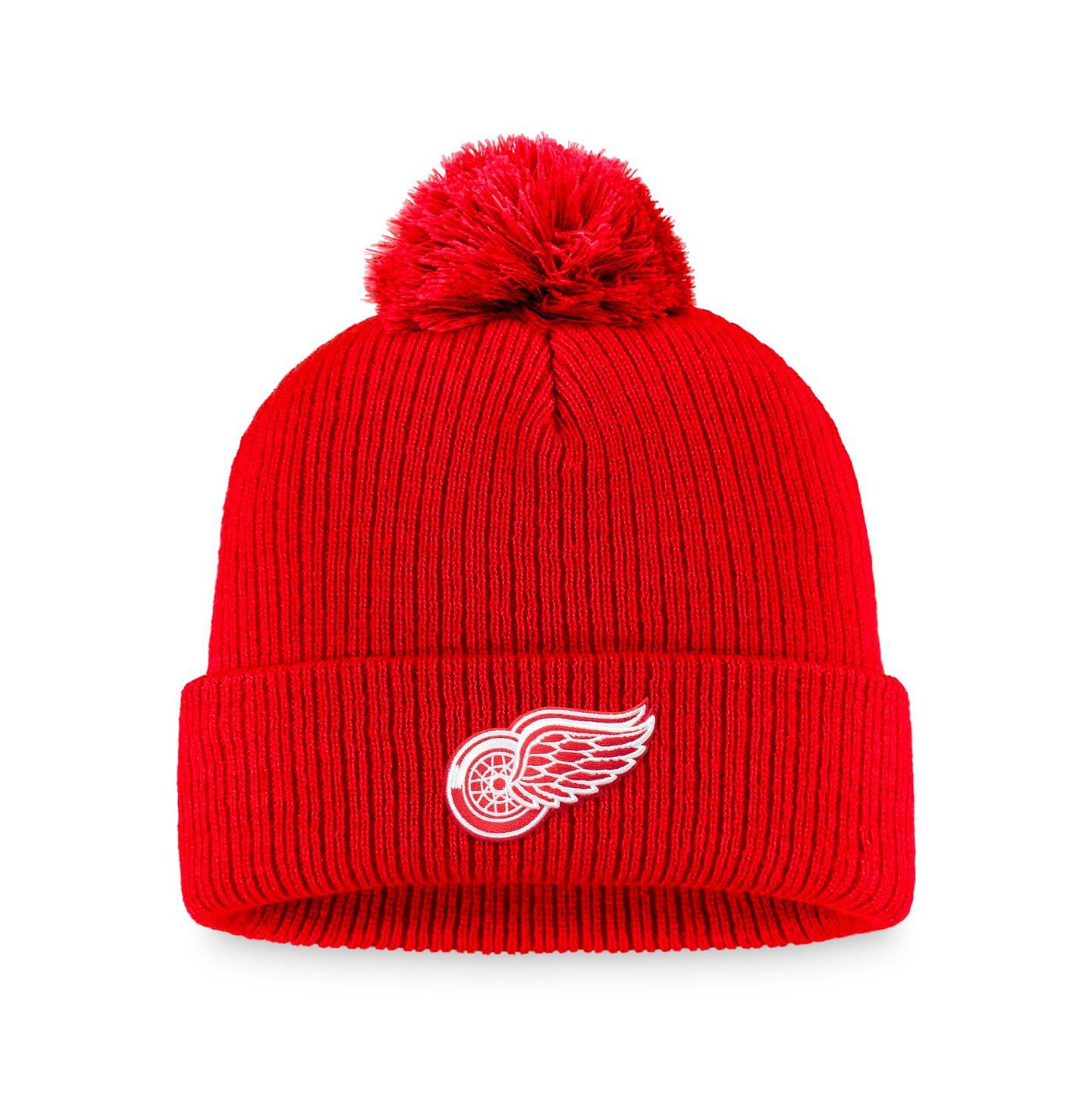 Мужская шапка Fanatics Red Detroit Red Wings Core Primary Logo Cuffed Knit Hat with Pom — фото 1