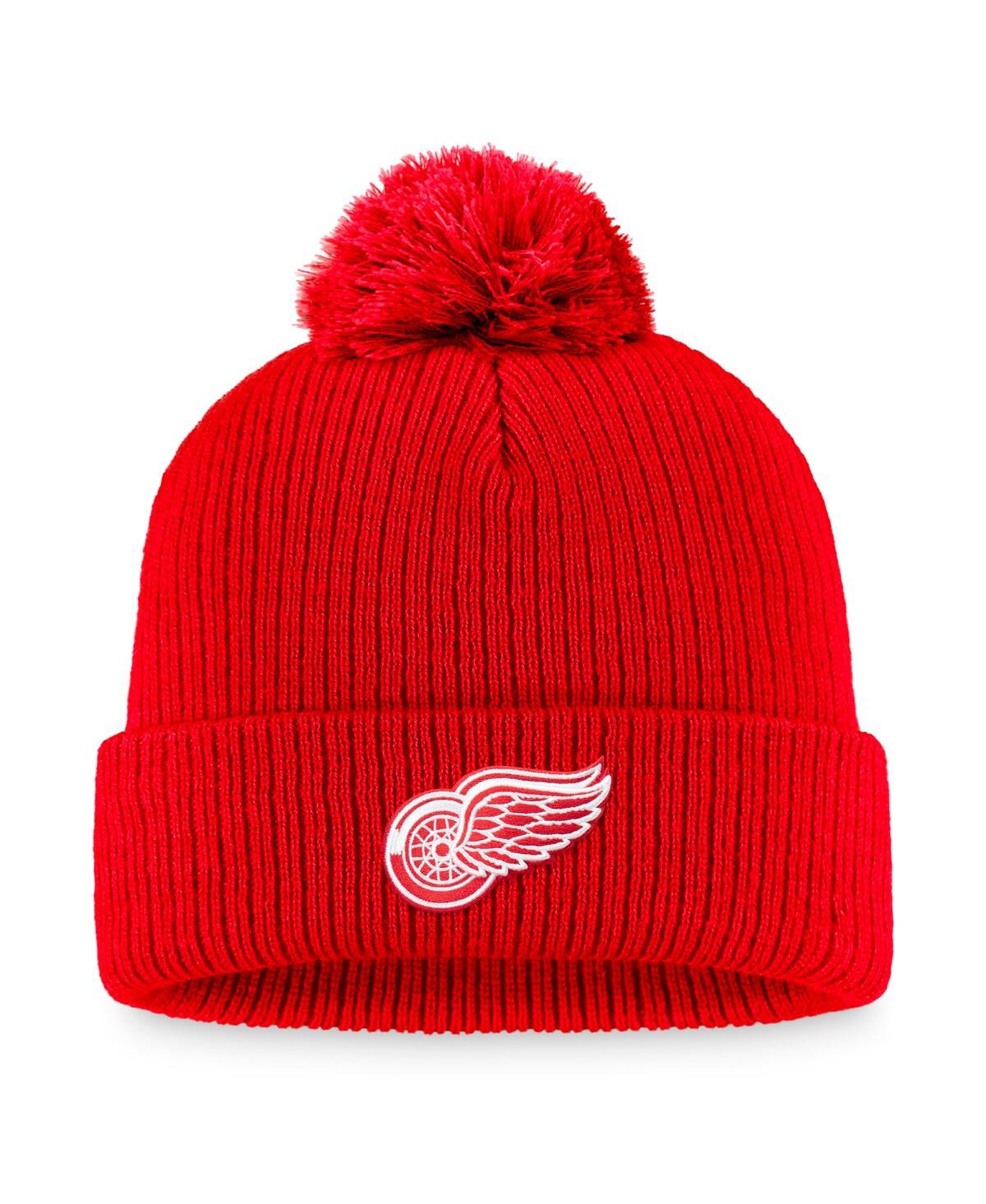 Fanatics Men's Red Detroit Red Wings Core Primary Logo Cuffed Knit Hat With Pom In Red