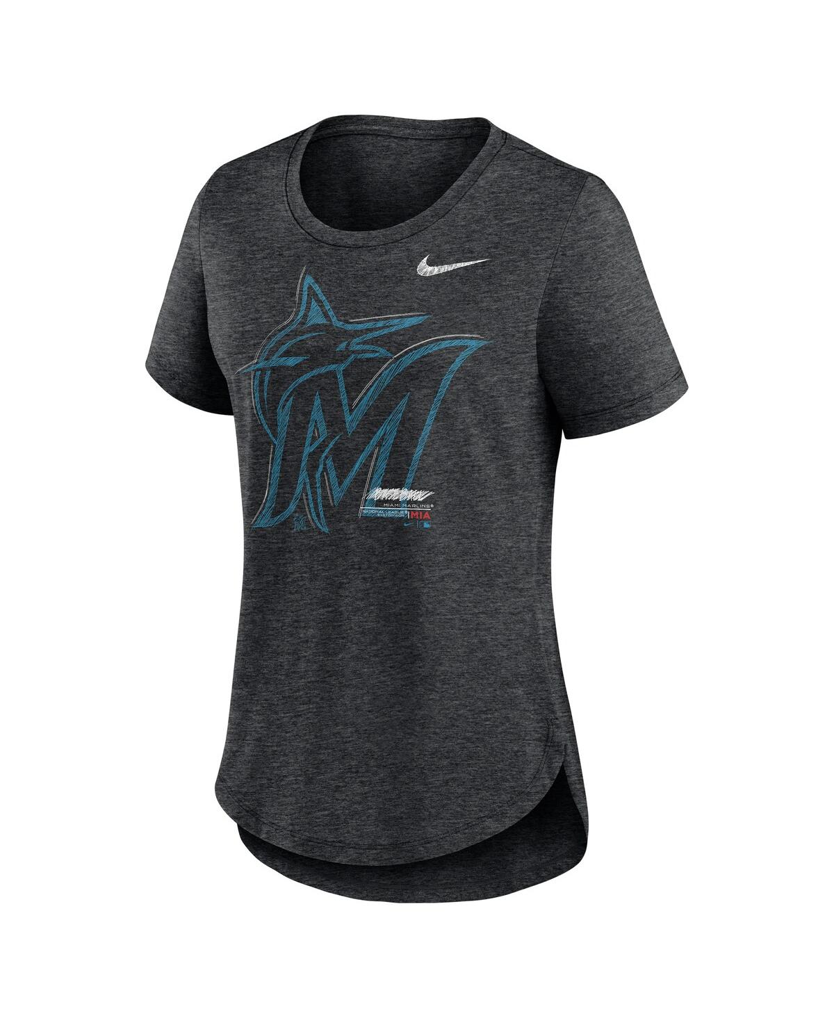 Nike Women's Heather Black Miami Marlins Touch Tri-blend T-shirt In Heather Black