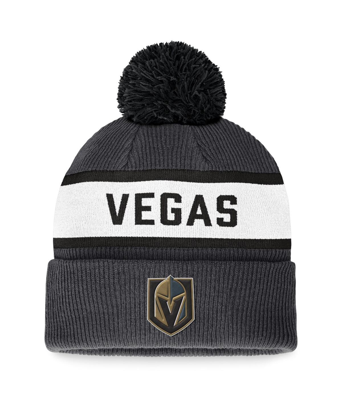 Fanatics Men's Charcoal Vegas Golden Knights Fundamental Wordmark Cuffed Knit Hat With Pom In Charcoal