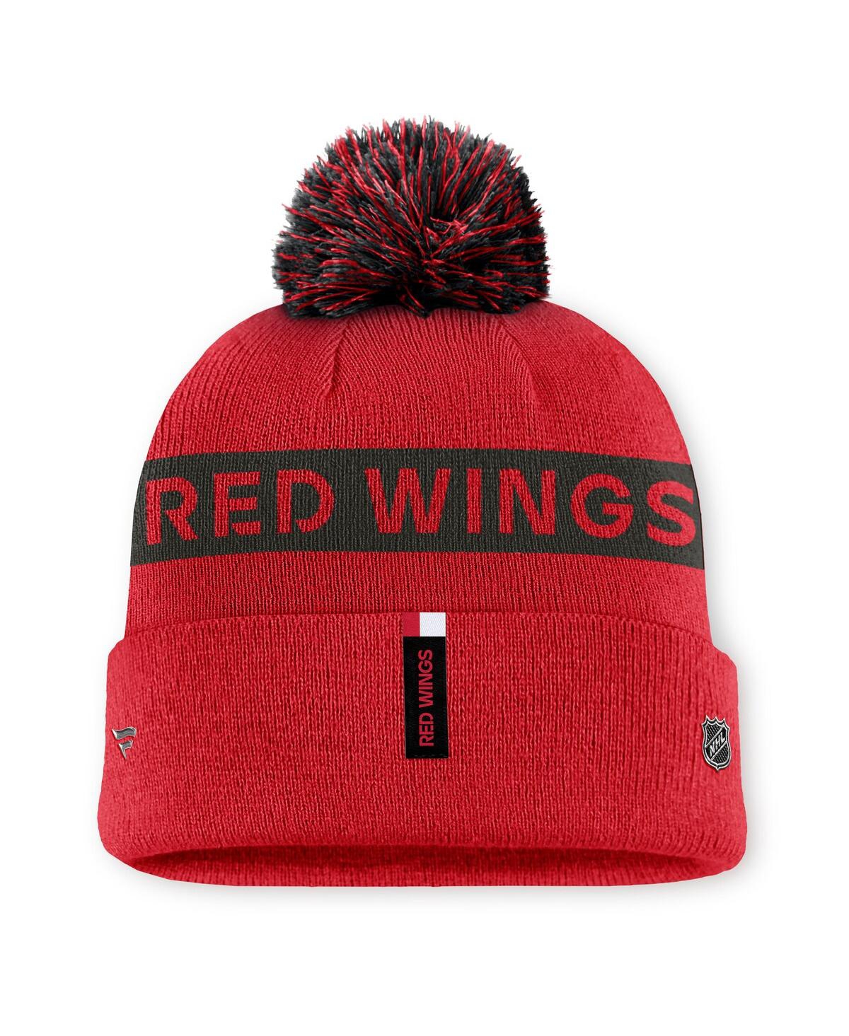 Fanatics Women's Red/black Detroit Red Wings Authentic Pro Rink Cuffed Knit Hat With Pom In Red,black