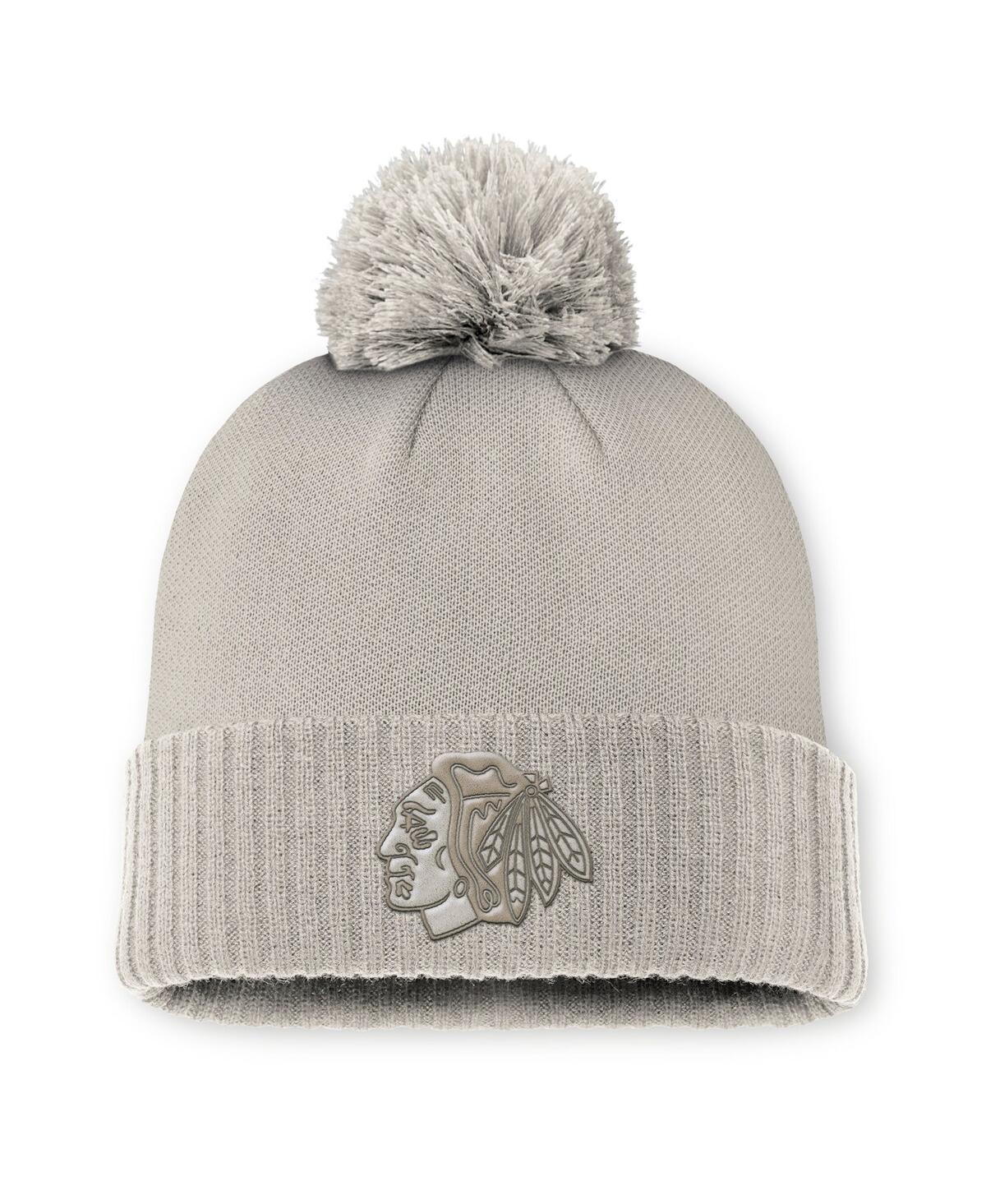 Fanatics Women's Tan Chicago Blackhawks Authentic Pro Road Cuffed Knit Hat With Pom In Tan