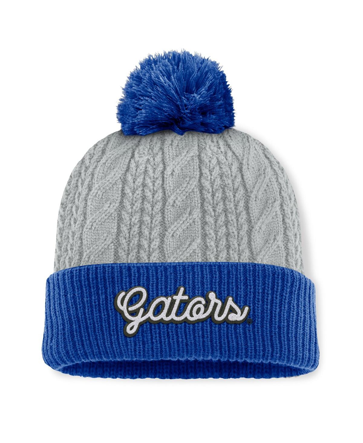 Top Of The World Women's Gray/royal Florida Gators Becca Cuffed Knit Hat With Pom In Gray,royal