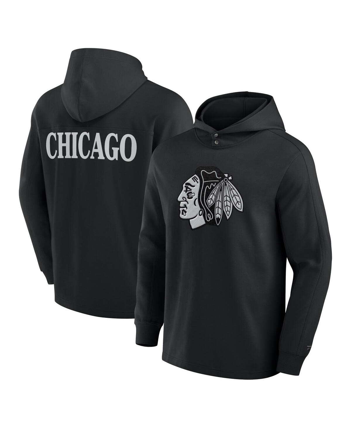 Fanatics Men's Black Chicago Blackhawks Elements Blaze Tri-blend Long Sleeve Hoodie T-shirt In Black