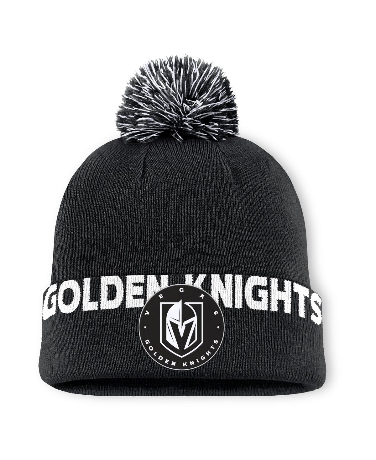 Fanatics Men's Black Vegas Golden Knights Fundamental High Stick Cuffed Knit Hat With Pom In Black