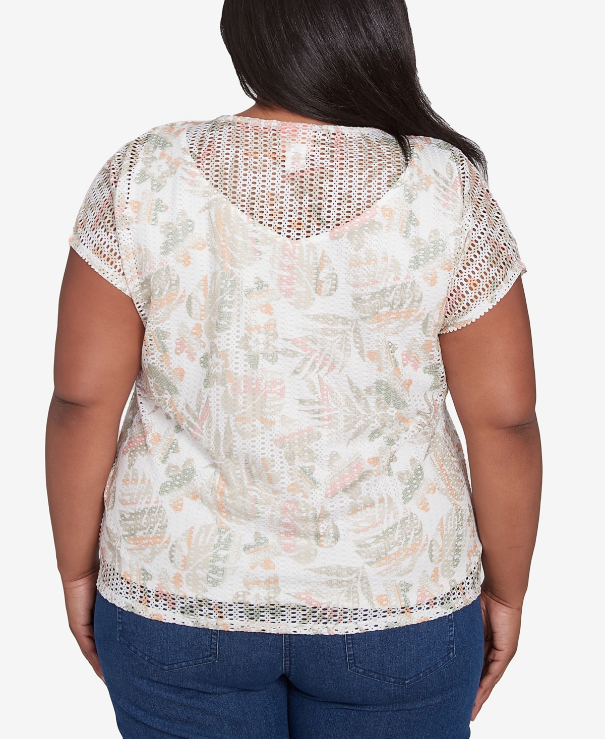 Hearts Of Palm Plus Size Spring Forward Short Sleeve Textured Top In Taupe Multi