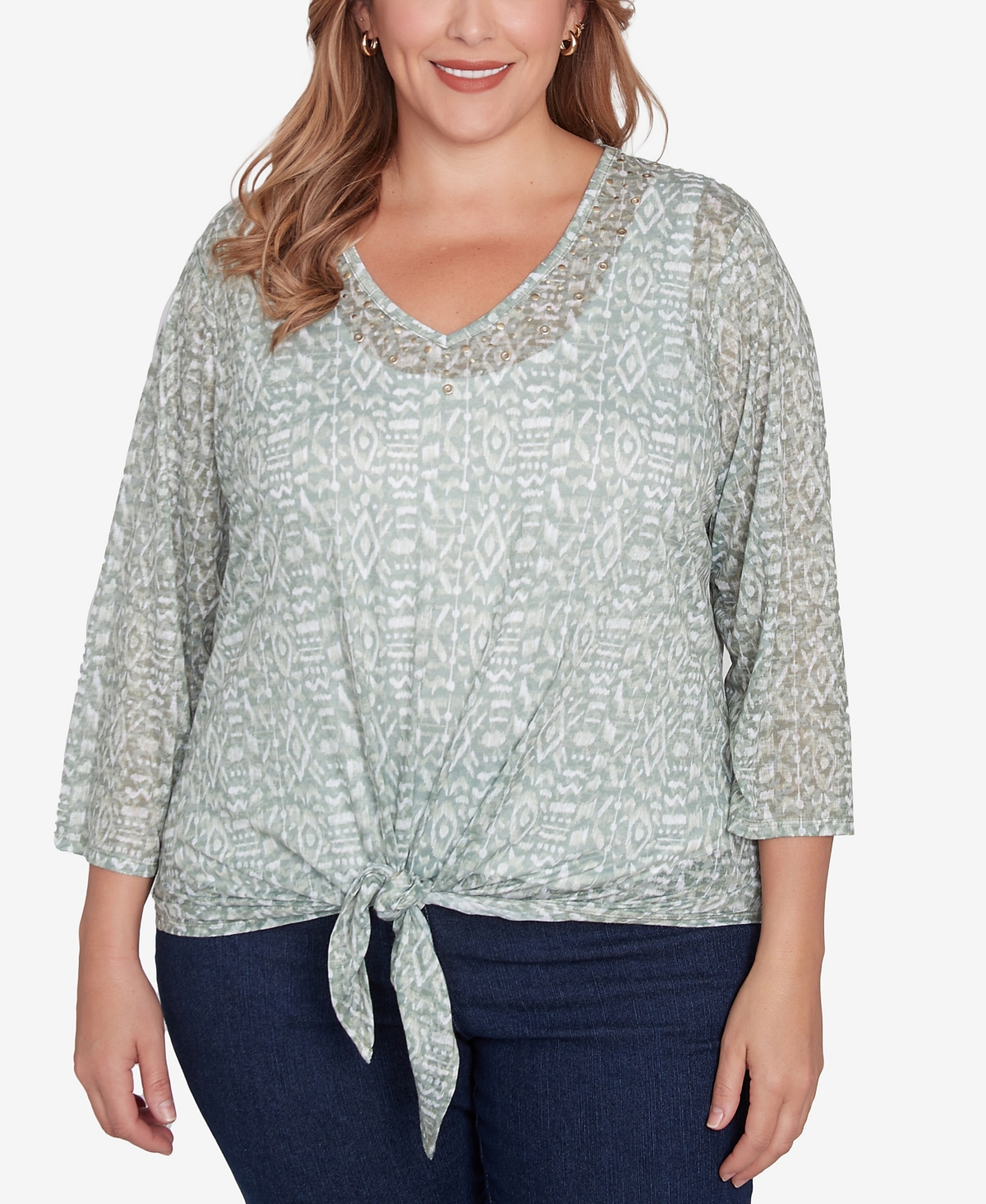 Plus Size Spring Forward Printed Burnout V-Neck Top - Willow Multi