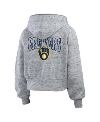 Women's Heather Gray Milwaukee Brewers Speckled Fleece Cropped Full-Zip Hoodie
