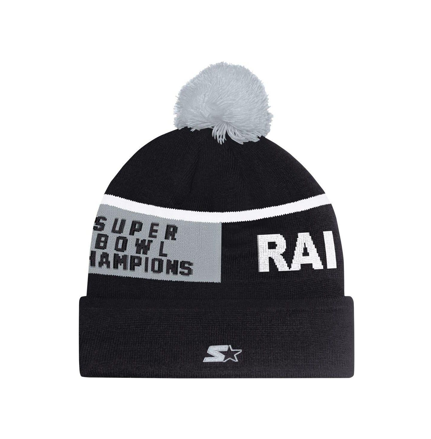 Шапка Starter Black Las Vegas Raiders Chyron Cuffed Knit Hat with Pom — фото 2