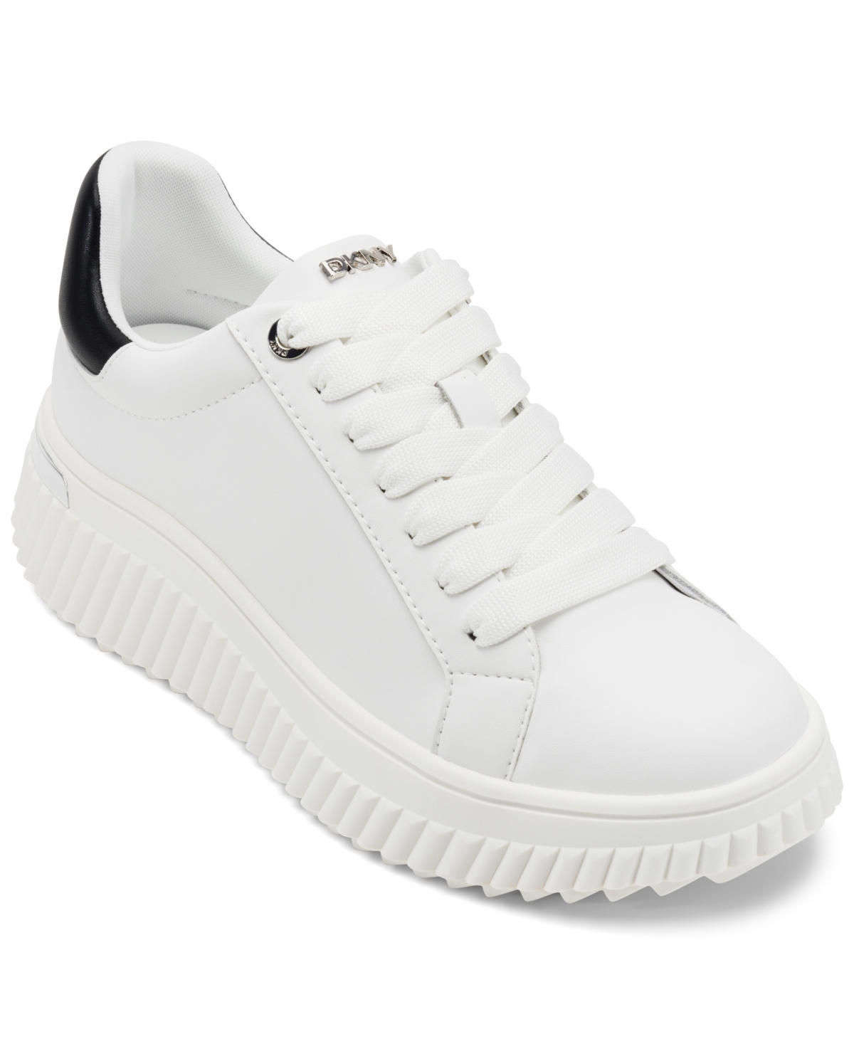 Shop Dkny Women's Lobeco Lace-up Platform Sneakers In White,black