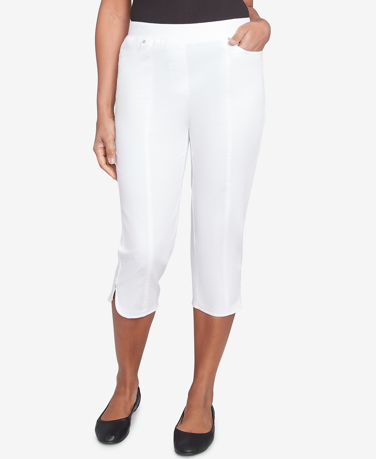 Alfred Dunner Plus Size Parrot Cay Novelty Cuff Tummy Control Capris Pants In White
