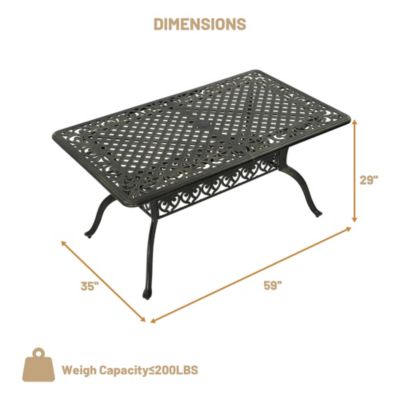 59 Inches Cast Aluminium Outdoor Dining Table Patio Rectangular Dining Table with Umbrella Hole Patio Bistro Table for Backyard Garden Patio, Antique Bronze