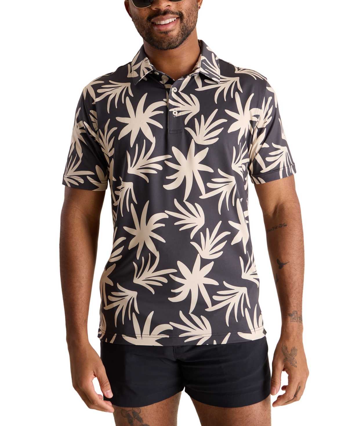 Men's The Party Time Floral Short Sleeve Floral Print Polo Shirt - Black