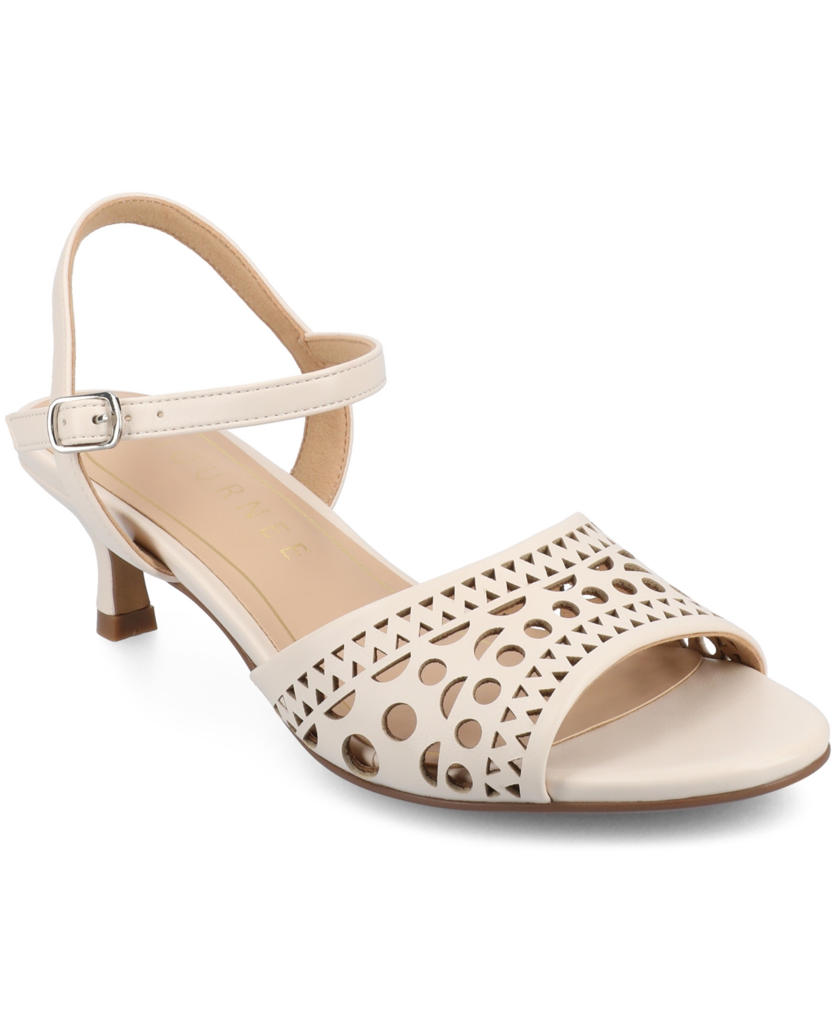 Shop Journee Collection Women's Jessly Perforated Kitten Heel Dress Sandals In Bone