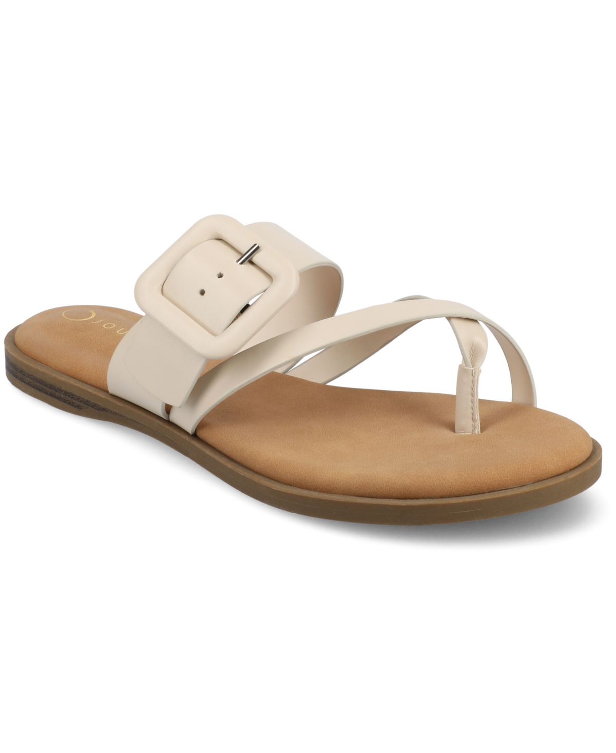 Journee Collection Women's Layra Strappy Buckle Flat Sandals In Ivory