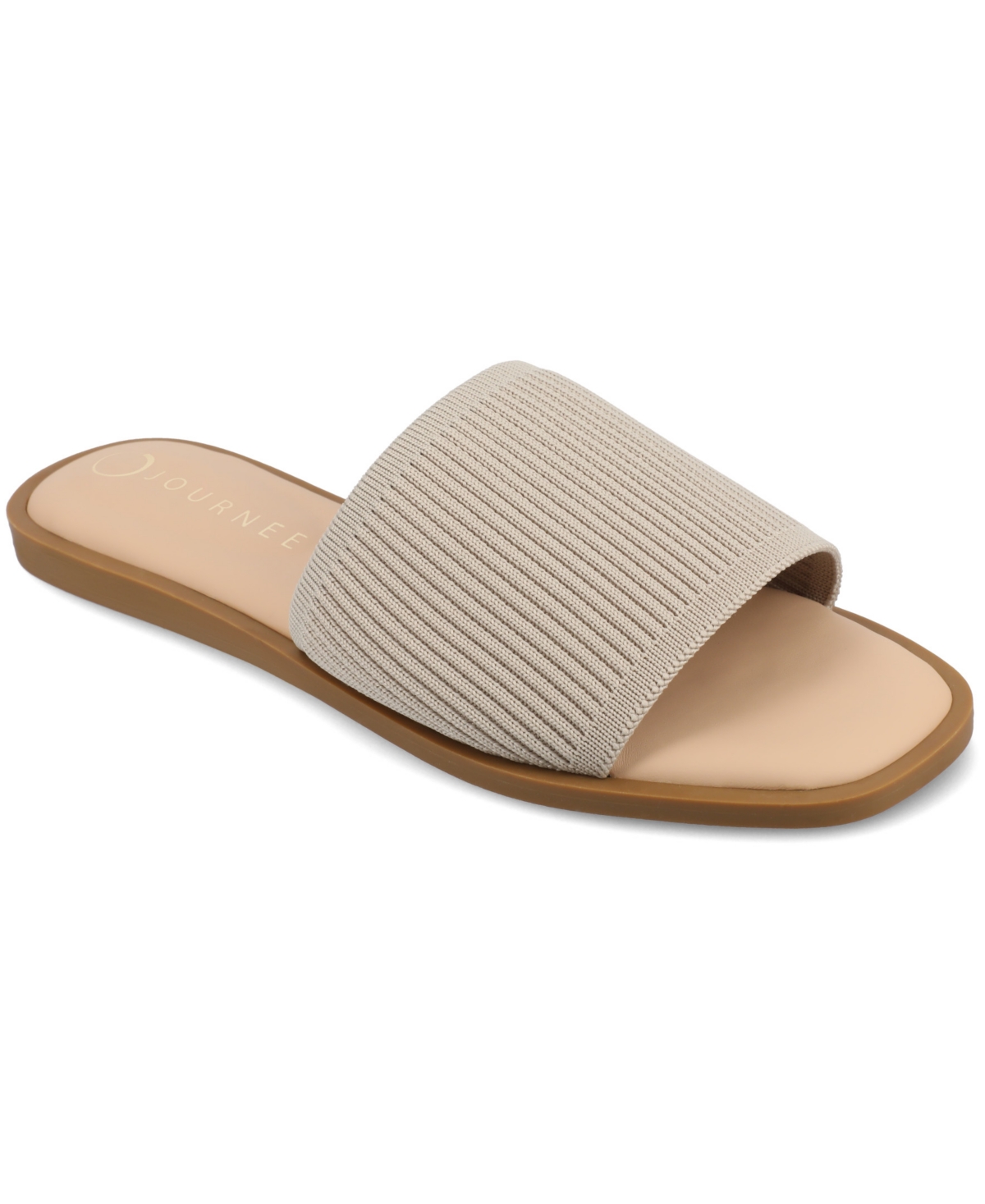 Journee Collection Women's Prisilla Single Band Slide Flat Sandals In Taupe