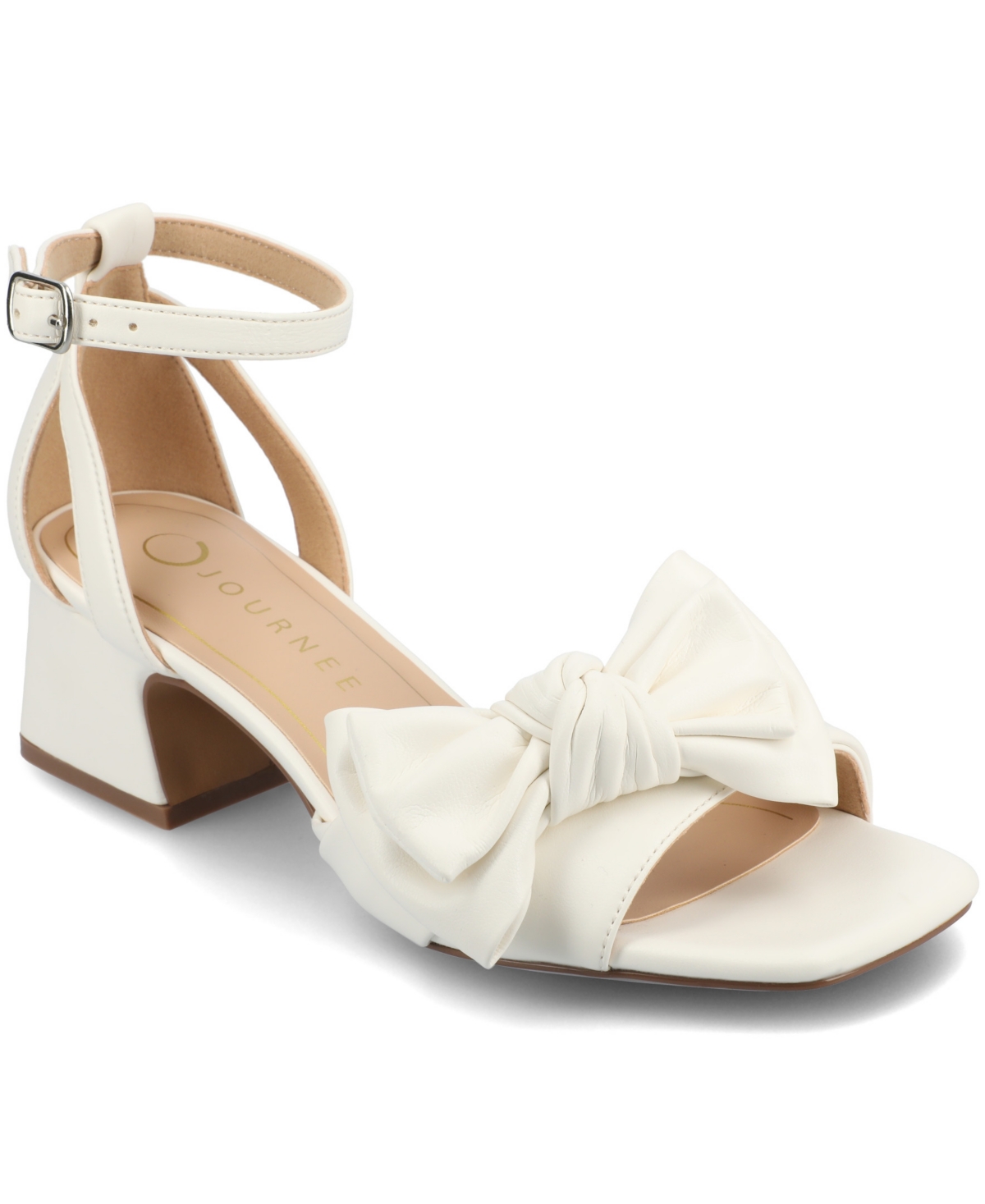 Journee Collection Zevi Bow Block Heel Sandal In White Polyurethane