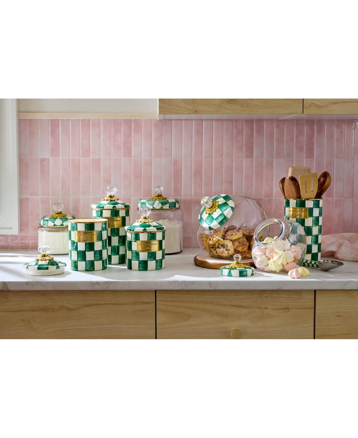 Mackenzie-childs Emerald Check Large Kitchen Canister