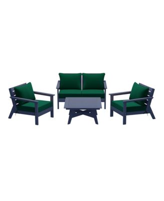 Outdoor 5-Piece Navy Blue Modular Sectional Patio Furniture Sofa Set