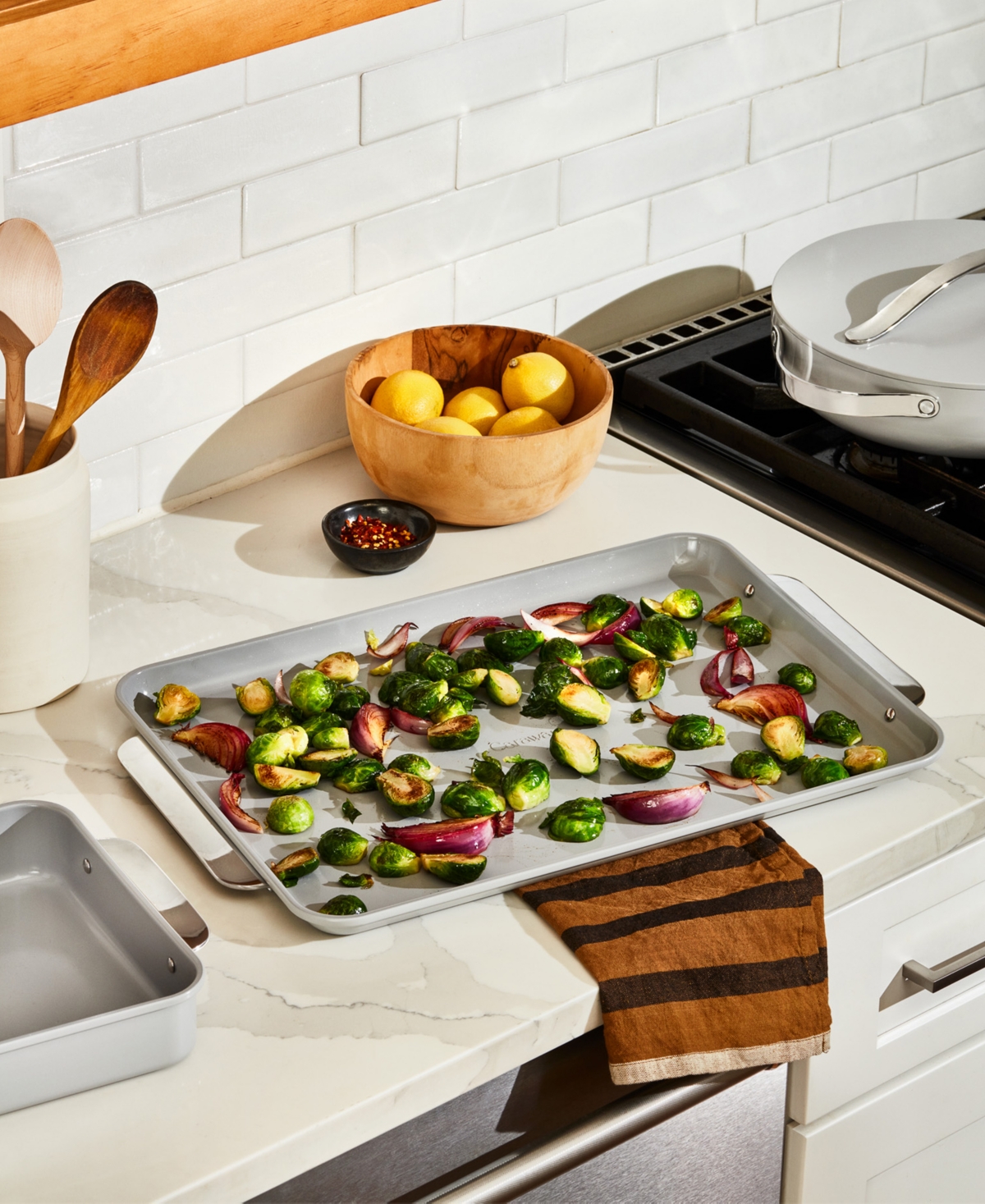 Shop Caraway Nonstick Ceramic 2-piece Baking Sheet Duo In Cream