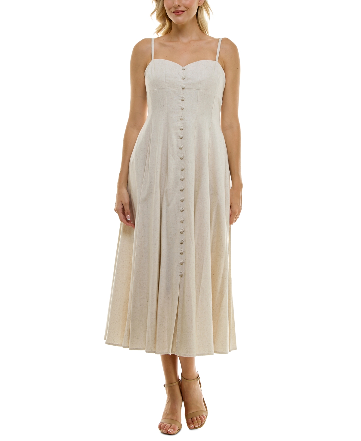 Women's Smocked-Back Fit & Flare Midi Dress - Wheat