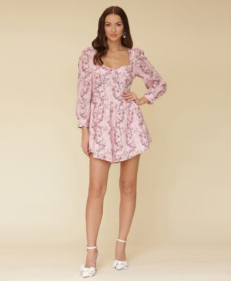 Avec Les Filles - Women's Cotton Floral Puff-Sleeve Mini Dress