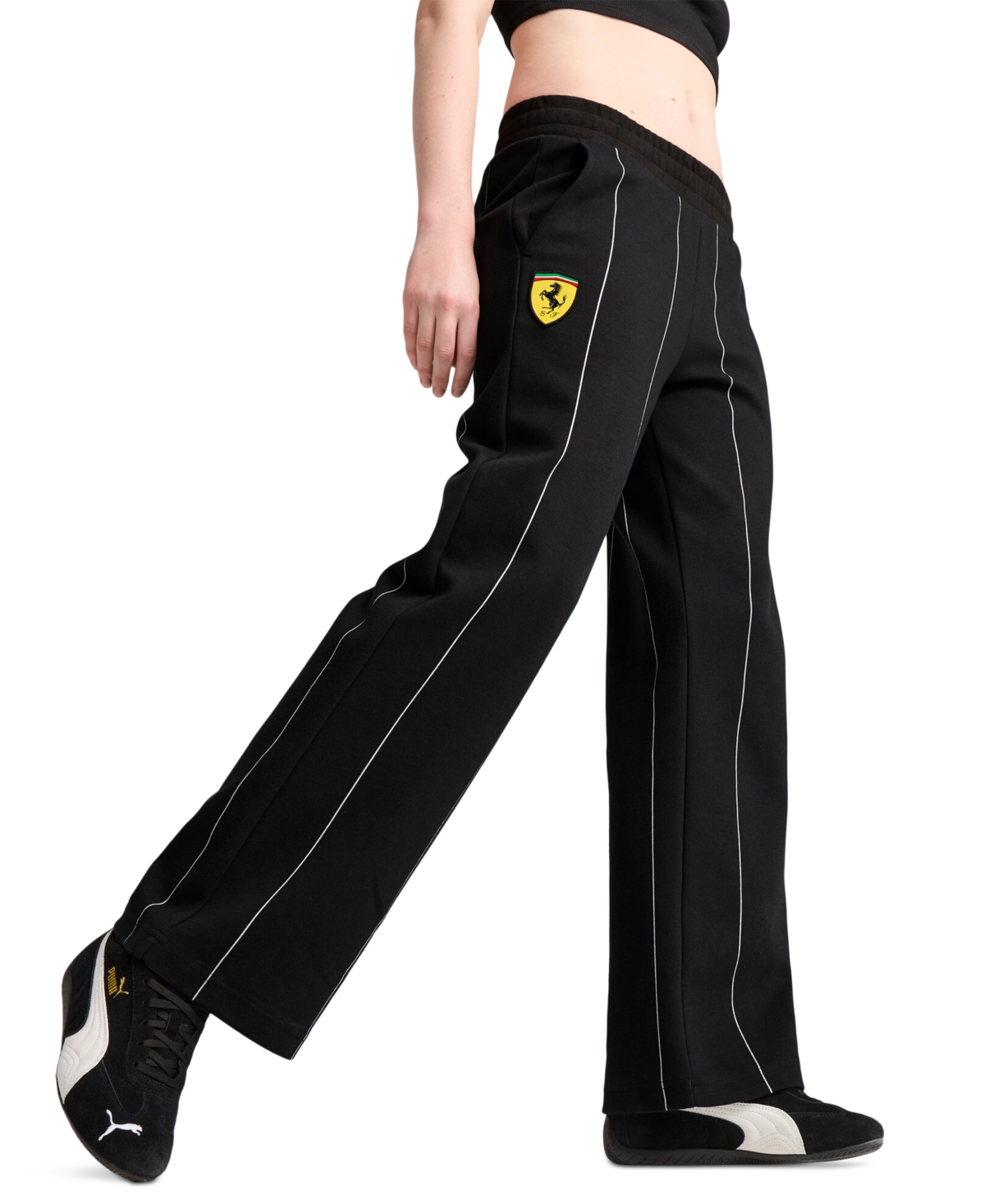 Puma Women's Ferrari Racing Contrast-piping Track Pants In  Black