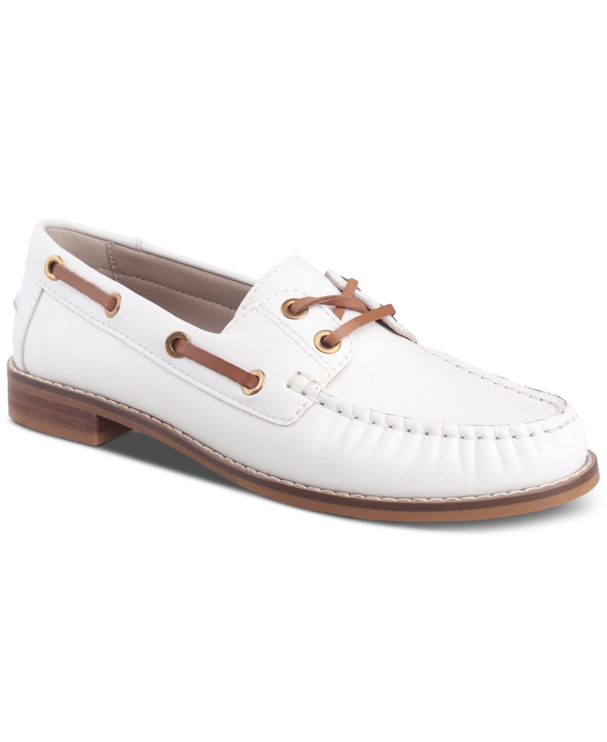 Giani Bernini Women's Lylaa Memory Foam Boat Shoe Loafers, Created For Macy's In White Leather