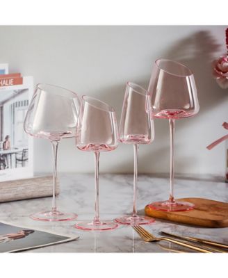 Home French Style Pink Crystal Burgundy Wine Glasses, Lead-Free Premium Champagne Glasses, Set of 2