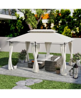 10' x 13' Double Roof Patio Gazebo with Curtains, Dark