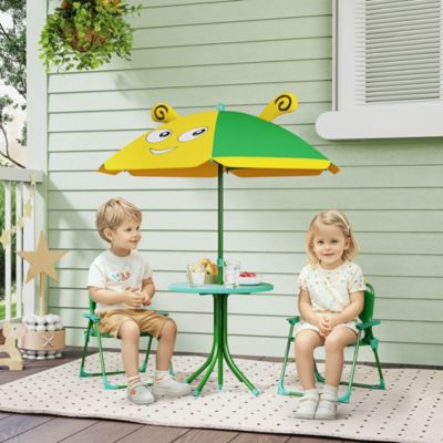 Kids Picnic Table and Chair Set with Height Adjustable Umbrella,
