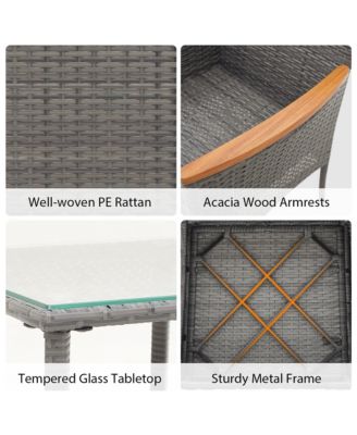 5 Pieces Wicker Patio Furniture Set PE Rattan Porch Chairs w/ Ottomans