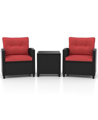 3 PCS Patio Furniture Set w/Tempered Glass Coffee Table Washable Cushions