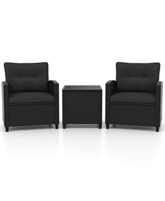 3 PCS Patio Furniture Set w/Tempered Glass Coffee Table Washable Cushions