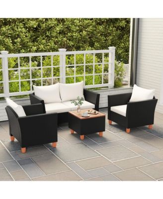 4 Piece Outdoor Conversation Set Patio Cushioned Chairs w/ Storage Coffee Table