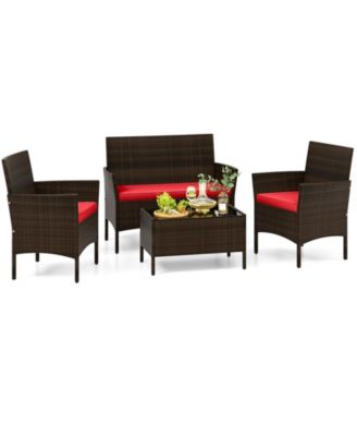 4 Piece Outdoor Rattan Furniture Set with Glass Coffee Table