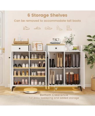 6-Tier Shoe Cabinet with Drawer 6 Removable Shelves Ventilation Openings Metal Legs