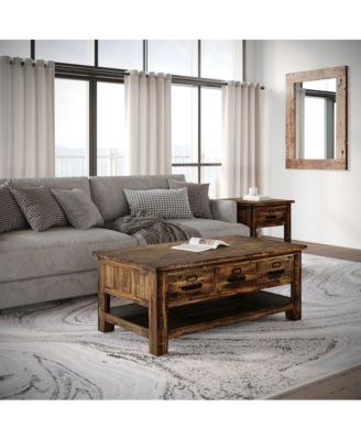 1Pc 48" Distressed Medium Brown Finish, 3 Drawers, Castered Base Industrial Coffee Table
