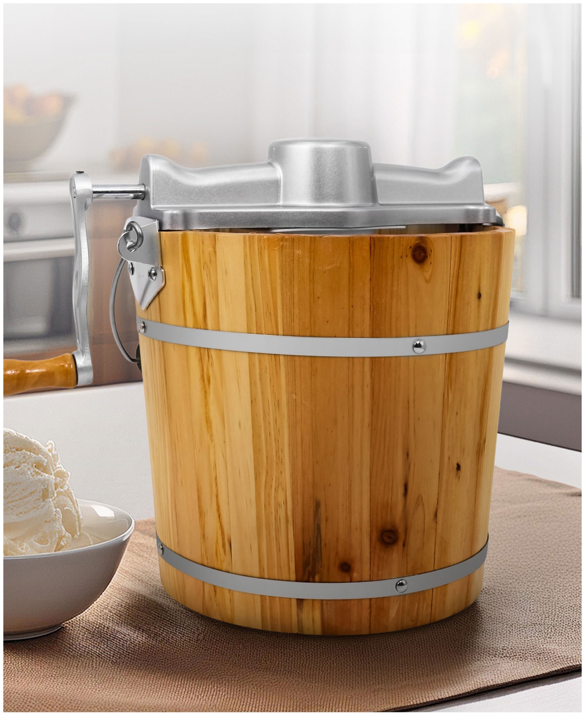 Elite Cuisine 4 Quart Old Fashioned Pine Bucket Electric/manual Ice Cream Maker In Wood