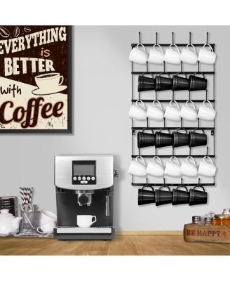 6-Tier Wall Mounted Metal Mug Holder Rack - Display Organizer for Coffee Mugs, Tea Cups, Mason Jars, and More - Holds 27 Mugs