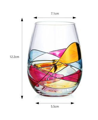 Artisanal Hand Painted Stemless Wine Glasses, Set of 2
