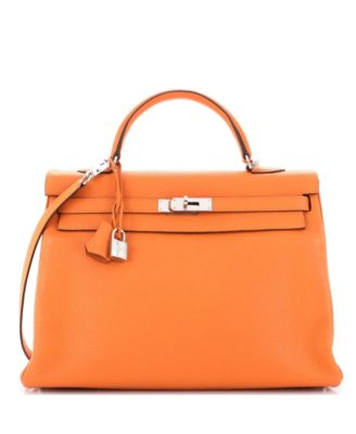 Kelly 35 Handbag Orange Clemence with Palladium Hardware
