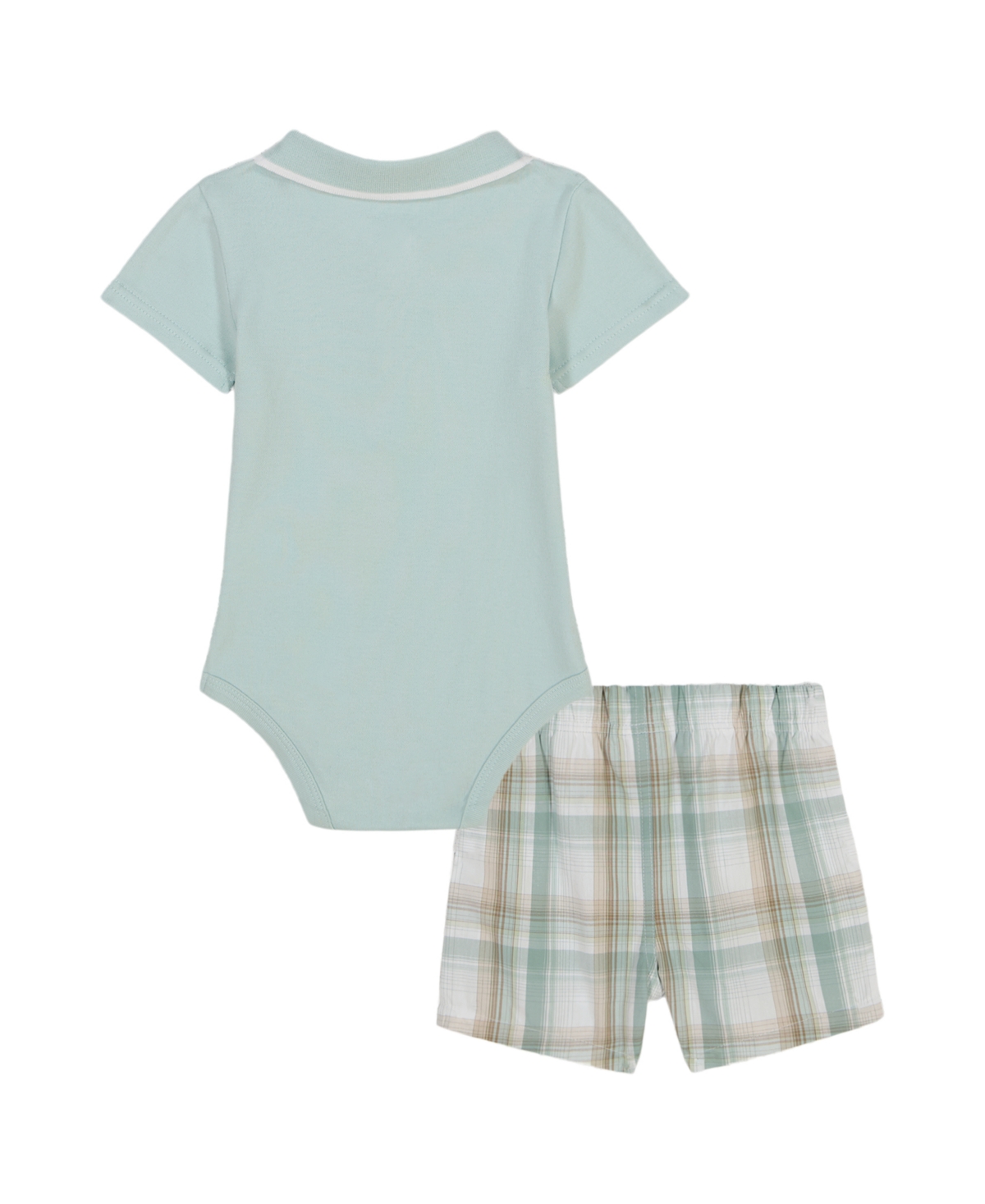 Shop Calvin Klein Baby Boys 2-piece Interlock Polo Bodysuit Poplin Plaid Shorts Set In Harbor Gray,plaid